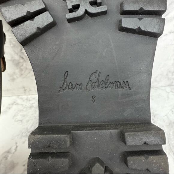 SAM EDELMAN Laurs Lug-Sole Tailored Loafer Flats Leather Black Chunky WMS Sz 8 - Picture 14 of 16